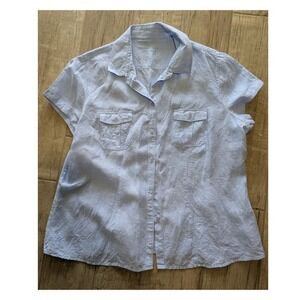 SportsCraft‎ Women's 100% Linen Short Sleeve Shirt with Pockets Button Up Blue